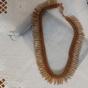 Hand Crafted Gold and Cream Statement Necklace